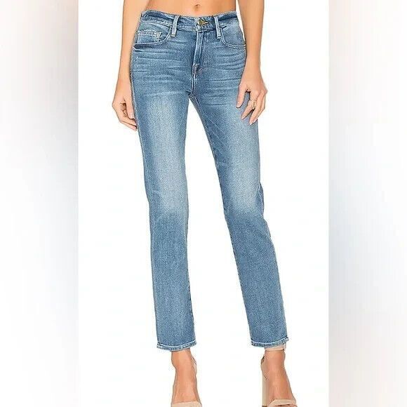 Frame Denim Le Boy Mid Rise Jeans Levine Wash Medium Blue Denim Women's Size 26 - Picture 1 of 13